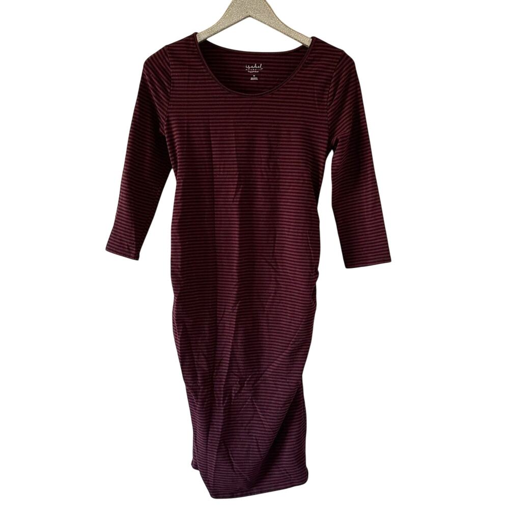 Isabel Maternity Red and Black Stripe Dress Dark Cherry Red